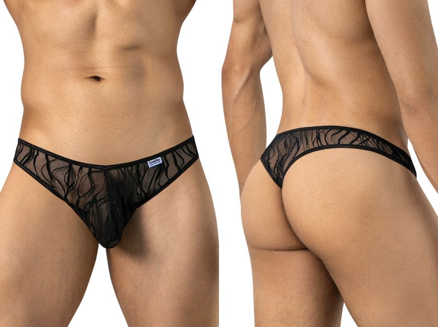 CandyMan 95011 Mens Semi-sheer Alluring Style Lace Thongs Black