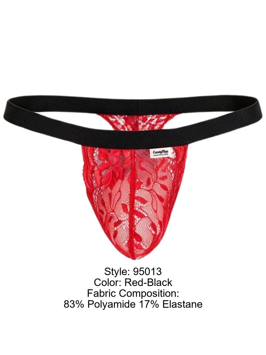 CandyMan 95013 Mens Floral Stretch Lace Thongs Red-Black
