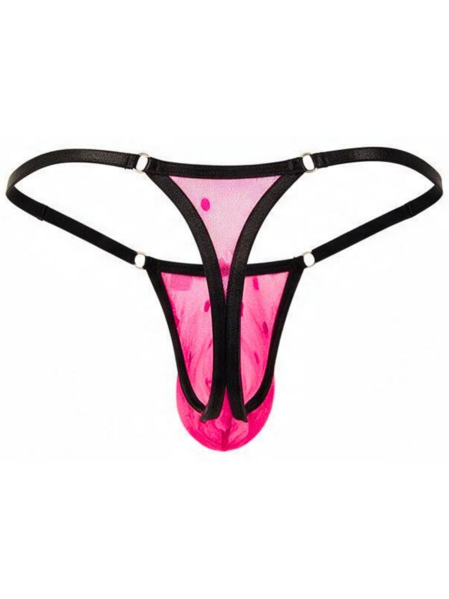 CandyMan 95016 Mens Stretch See-though Dot Mesh Thongs Hot Pink