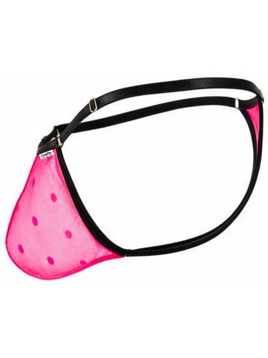 CandyMan 95016 Mens Stretch See-though Dot Mesh Thongs Hot Pink