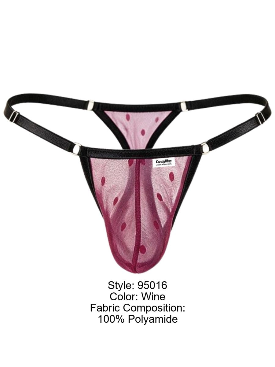 CandyMan 95016 Mens Stretch See-though Dot Mesh Thongs Wine