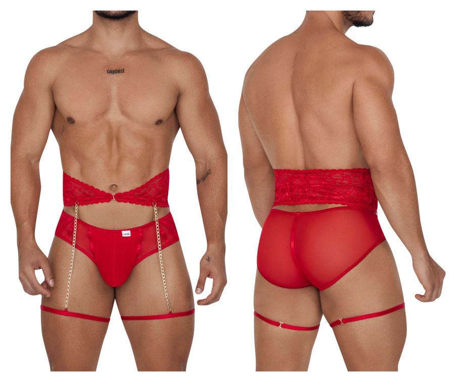 CandyMan 99703 Garter Briefs Two Piece Set Red