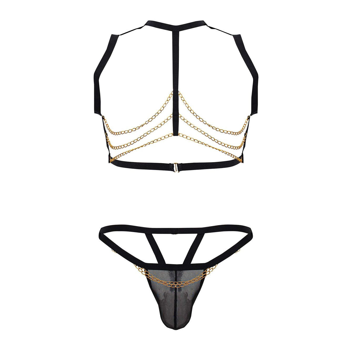 CandyMan 99818 Two Piece Harness Outfit with Chains Black