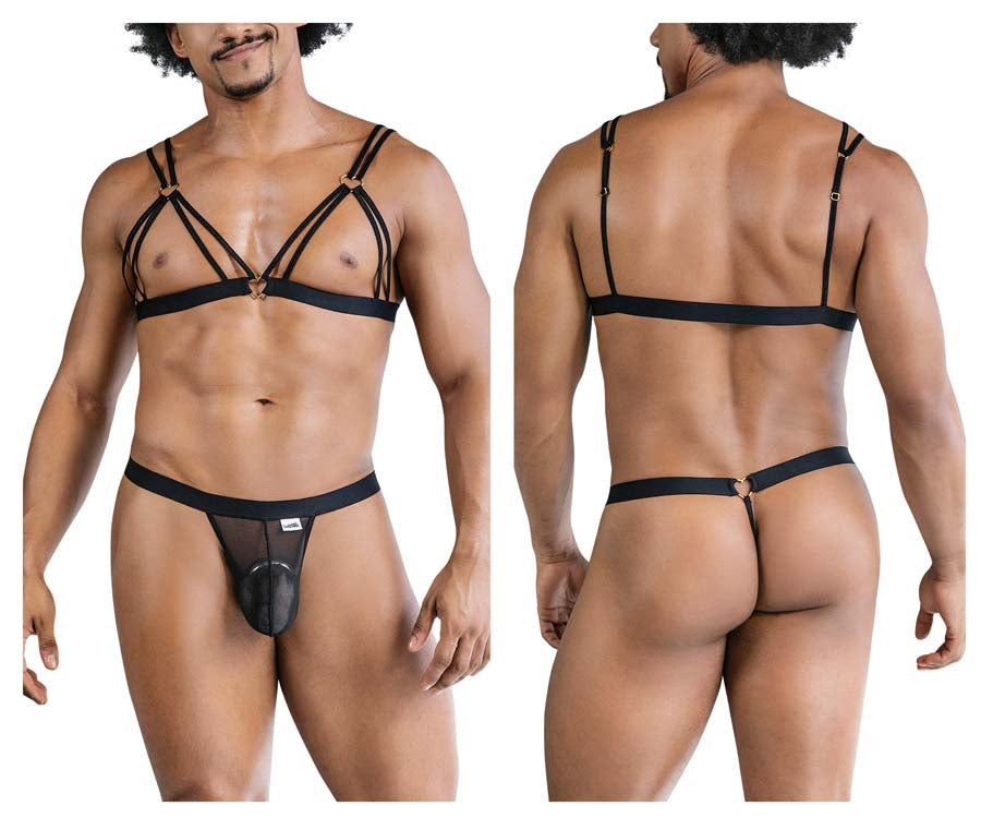 CandyMan 99838 Two Piece Outfit Mens Bra Set Black