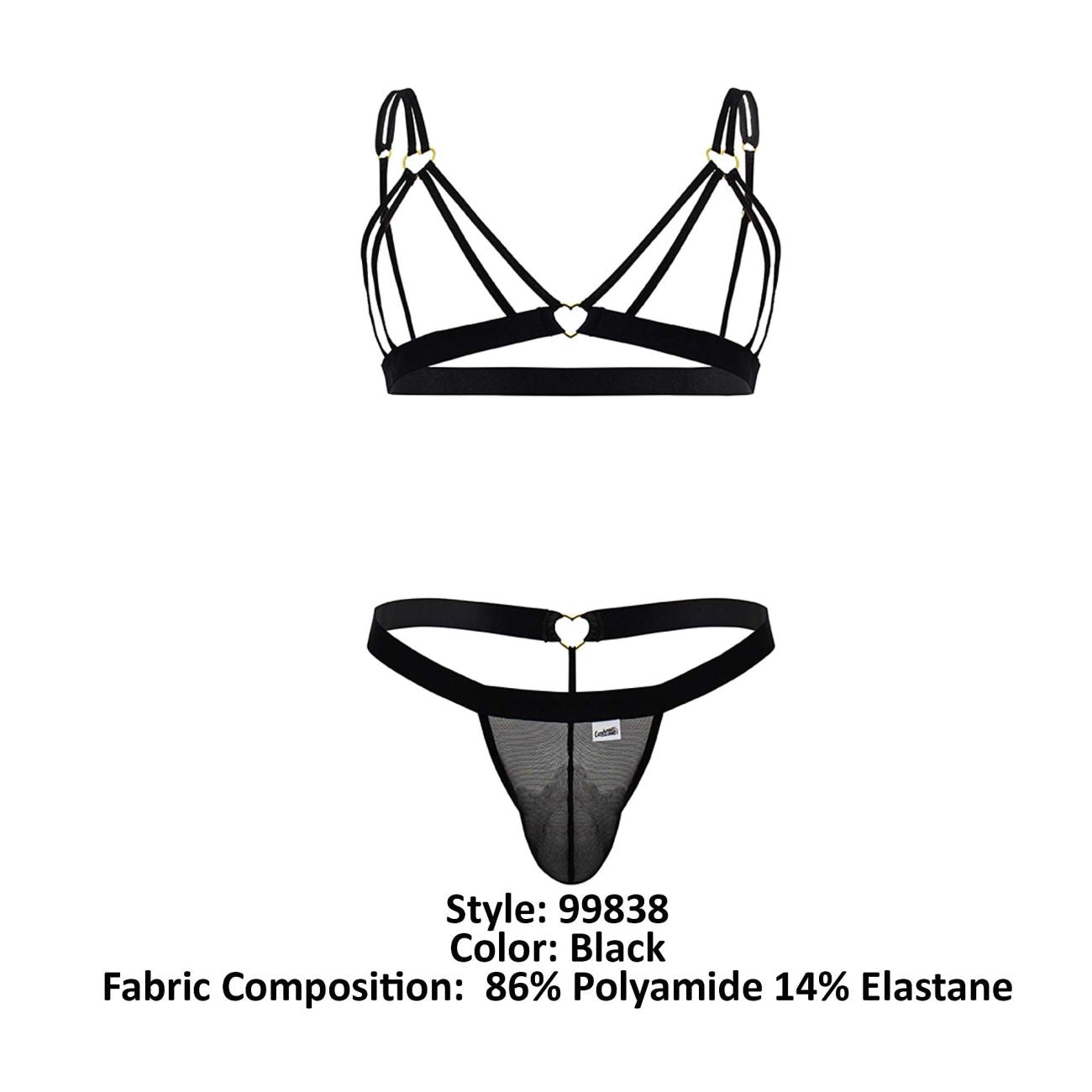 CandyMan 99838 Two Piece Outfit Mens Bra Set Black