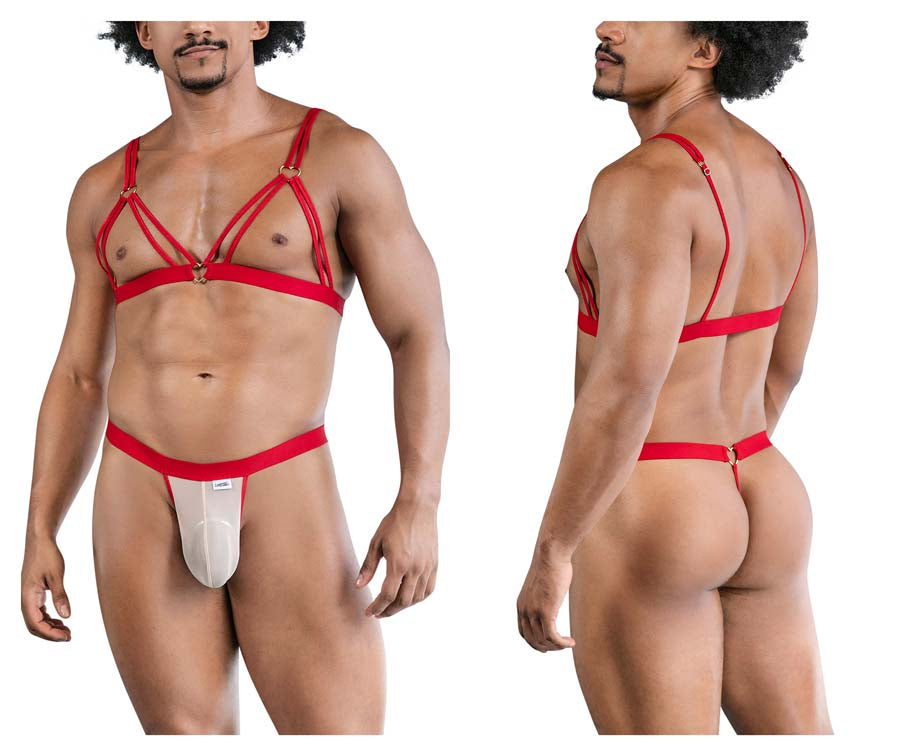 CandyMan 99838 Two Piece Outfit Mens Bra Set Red