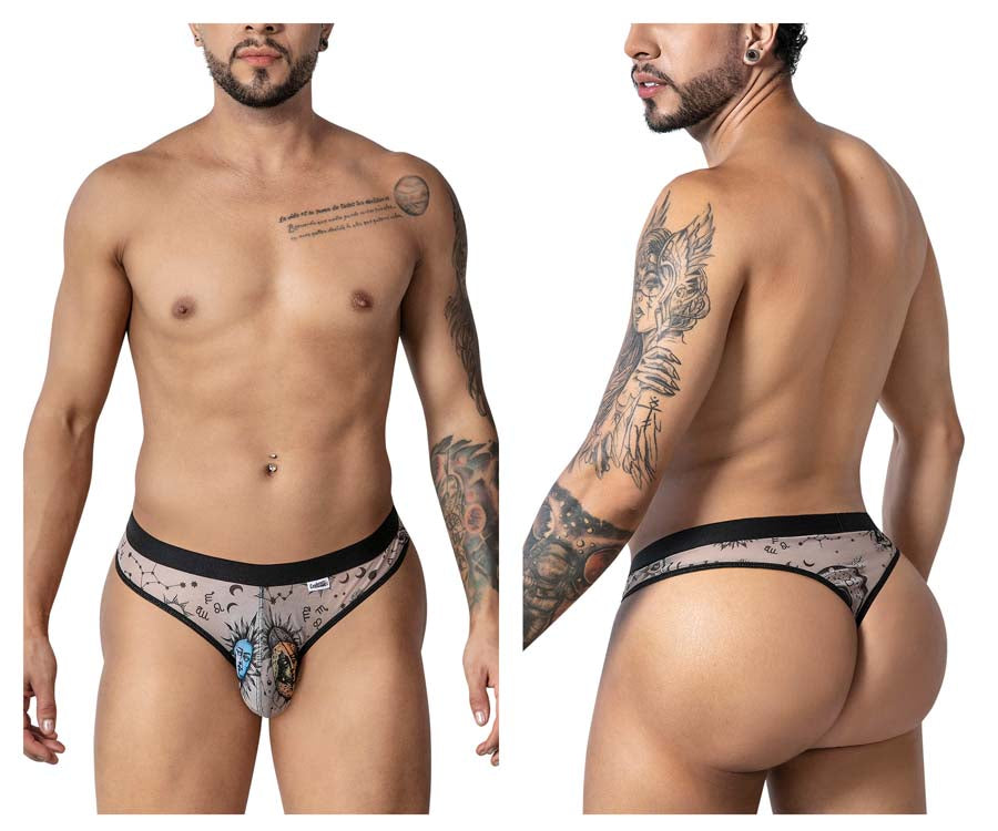 CandyMan 99885 Mens Cosmic Style Sun Moon Thong Nude-Black Plus Sizes