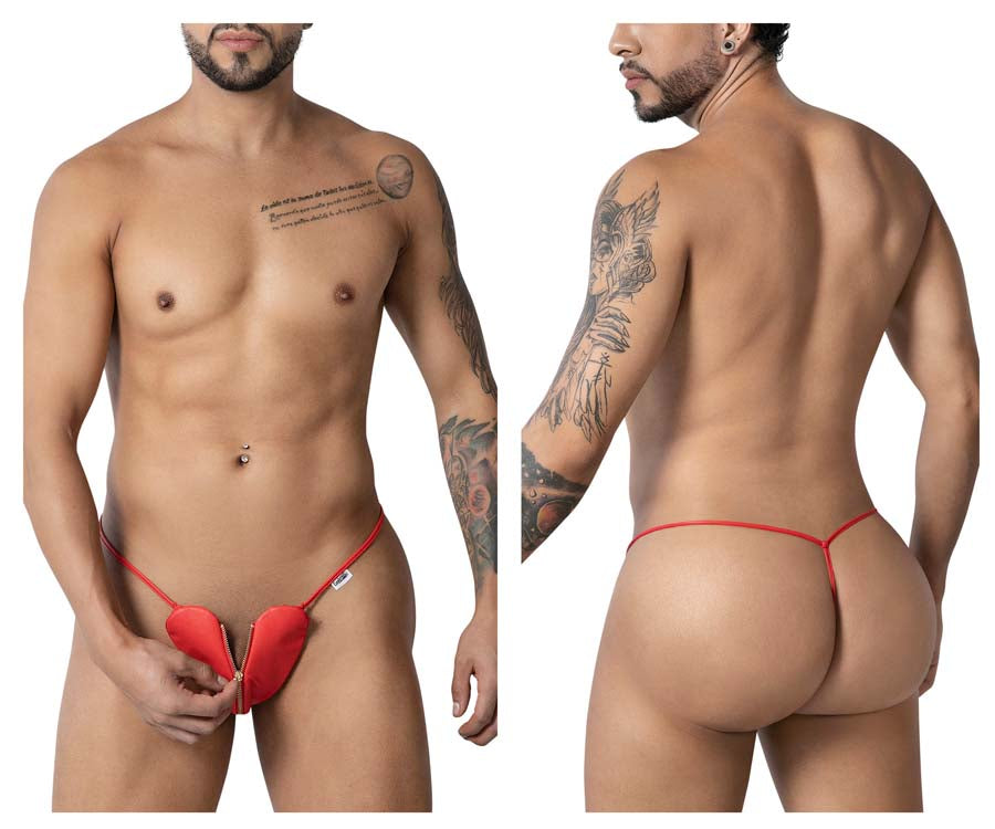 CandyMan 99892 Mens Heart Shaped Thong with Zipper Red