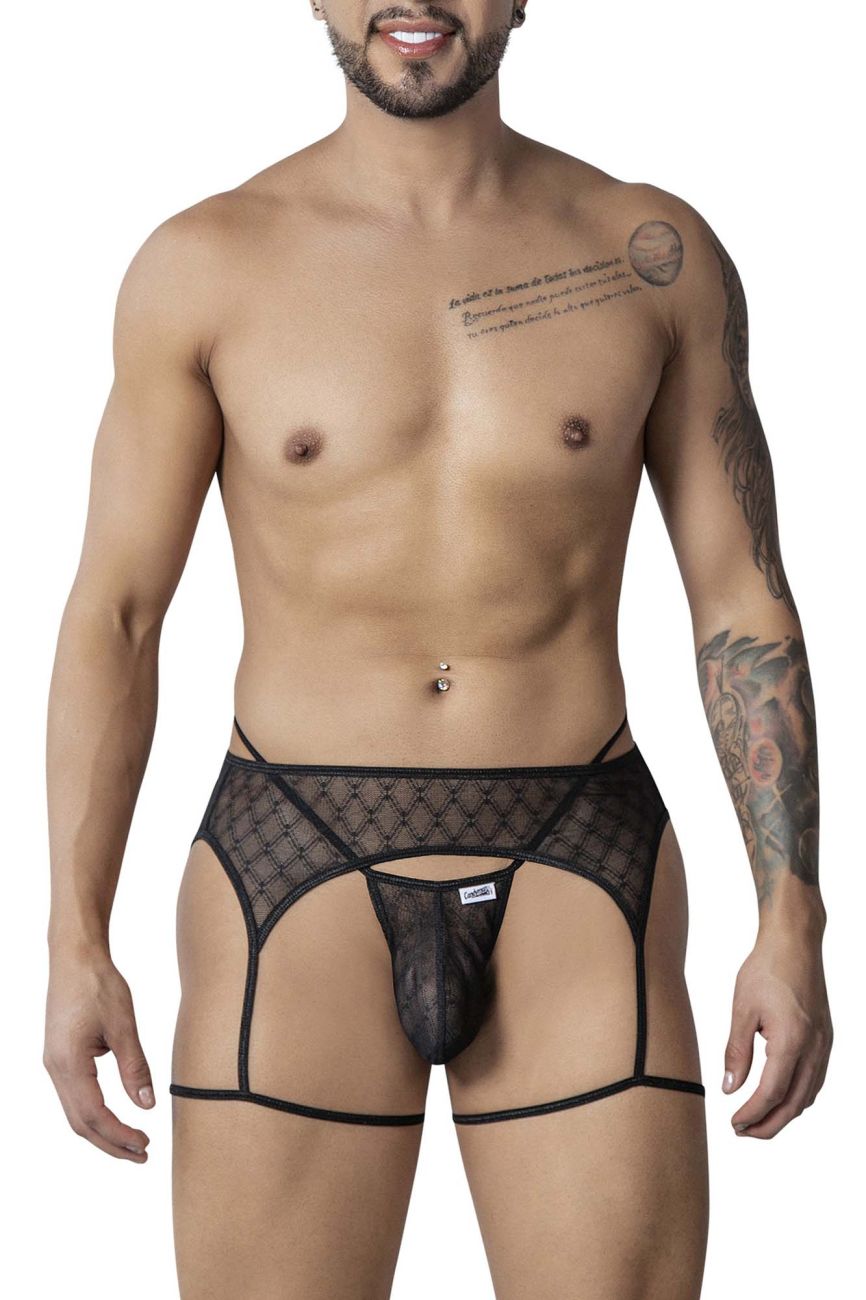 CandyMan 99898 Mens Geometric Mesh Garter Thongs Black