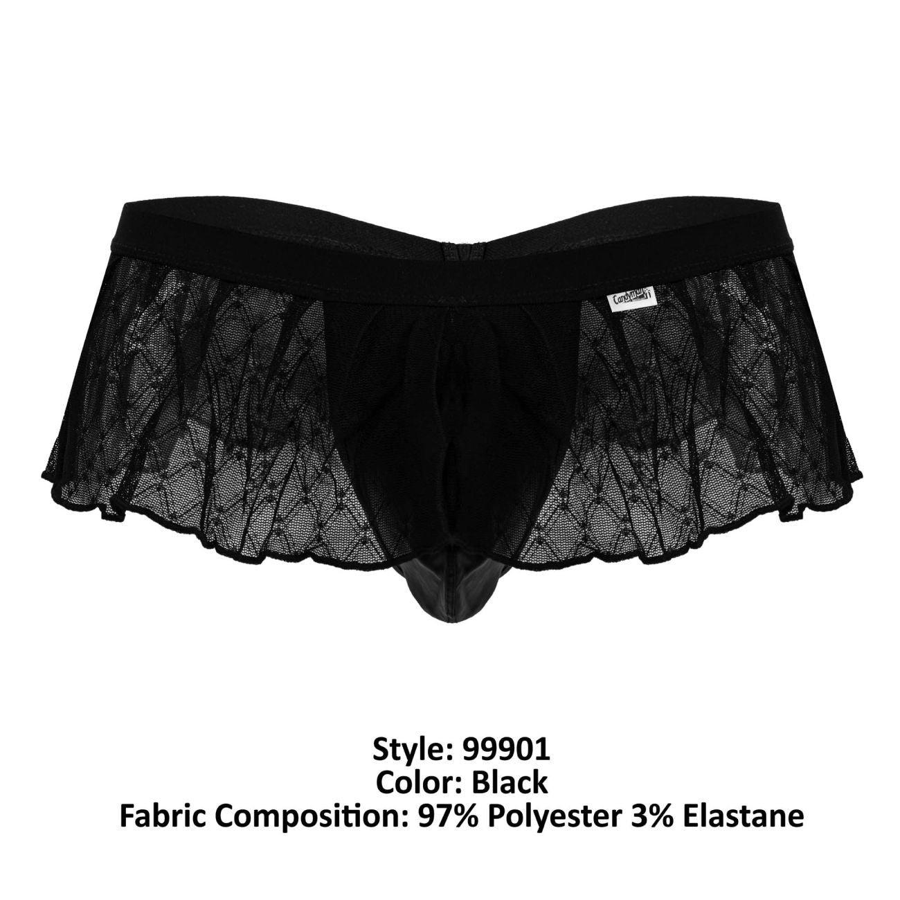 CandyMan 99901 Mens Geometric Playful Mesh Skirt Thongs Black