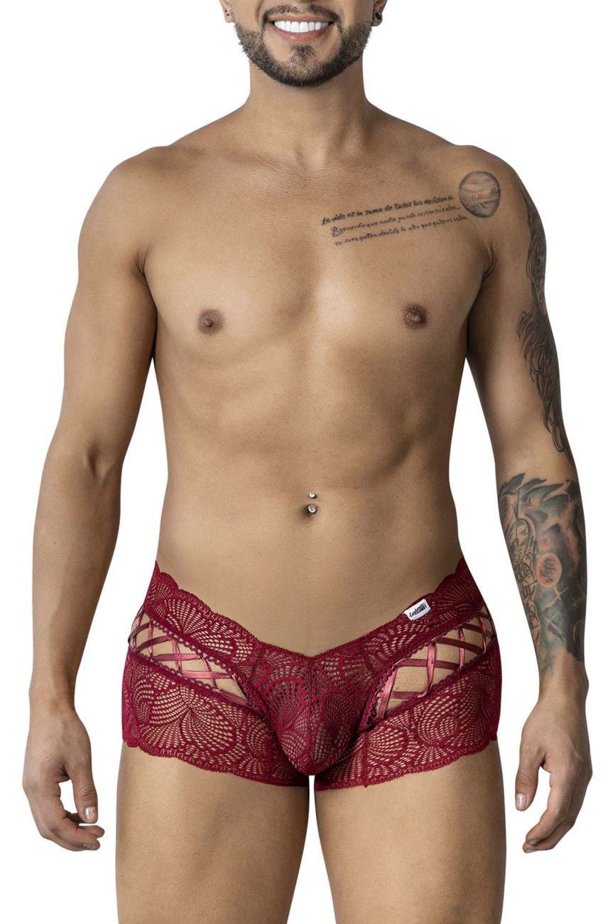 CandyMan 99916 Mens Sexy Lace Boxer Brief Trunks Burgundy