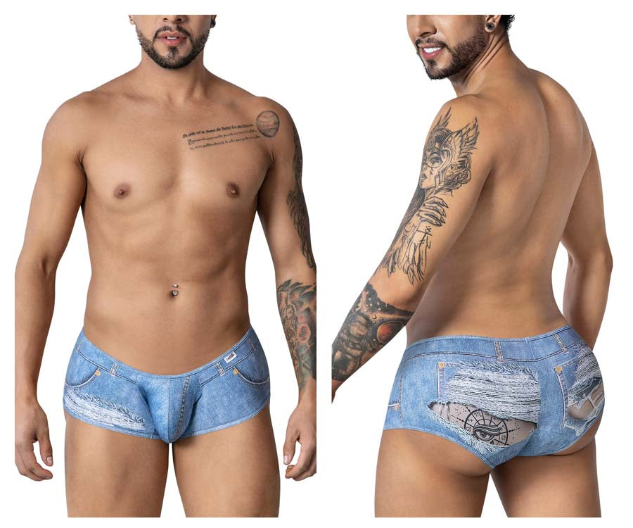 CandyMan 99921 Cowboy Mens Denim Distressed Cut Out Trunks Blue