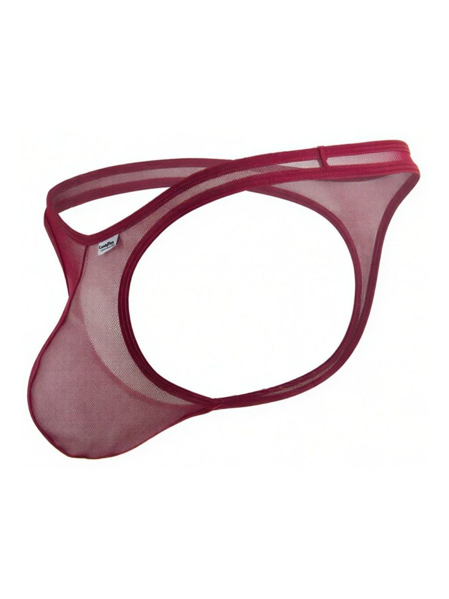 CandyMan 99954 Mens Minimal Barely There Thongs Burgundy Mesh Plus Sizes
