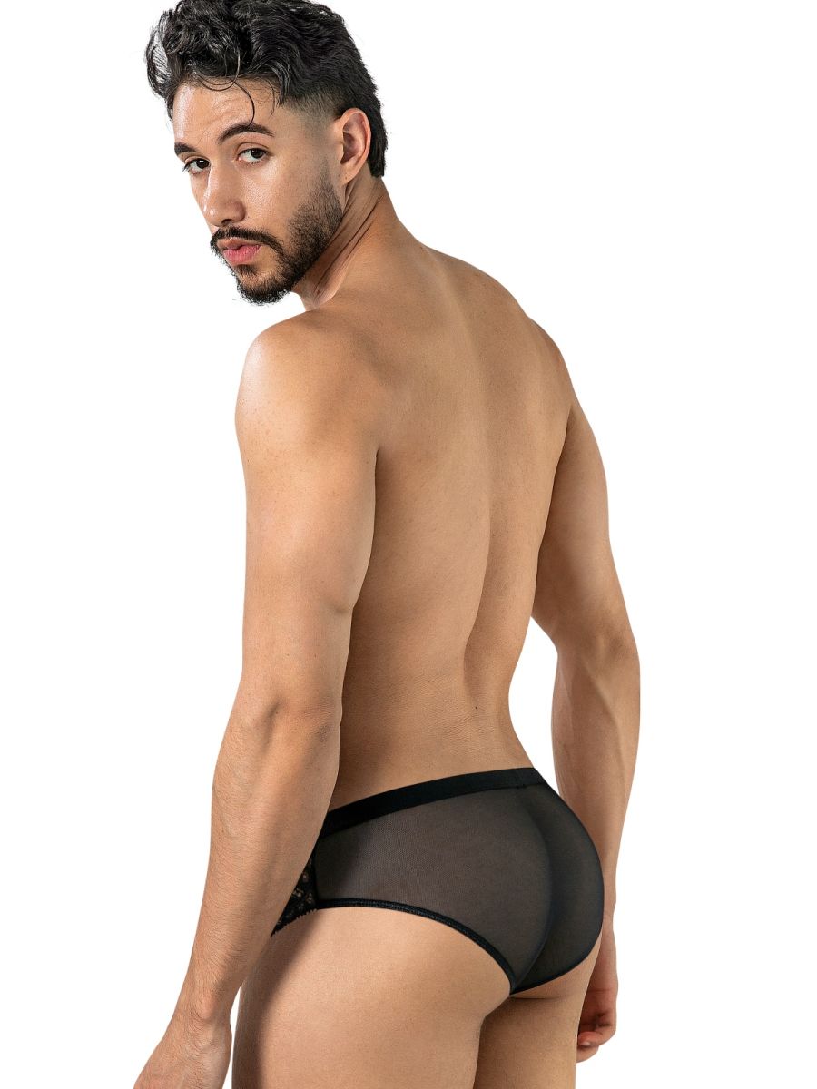 CandyMan 99970 Mens Captivating Sexy Mesh-Lace Briefs Black