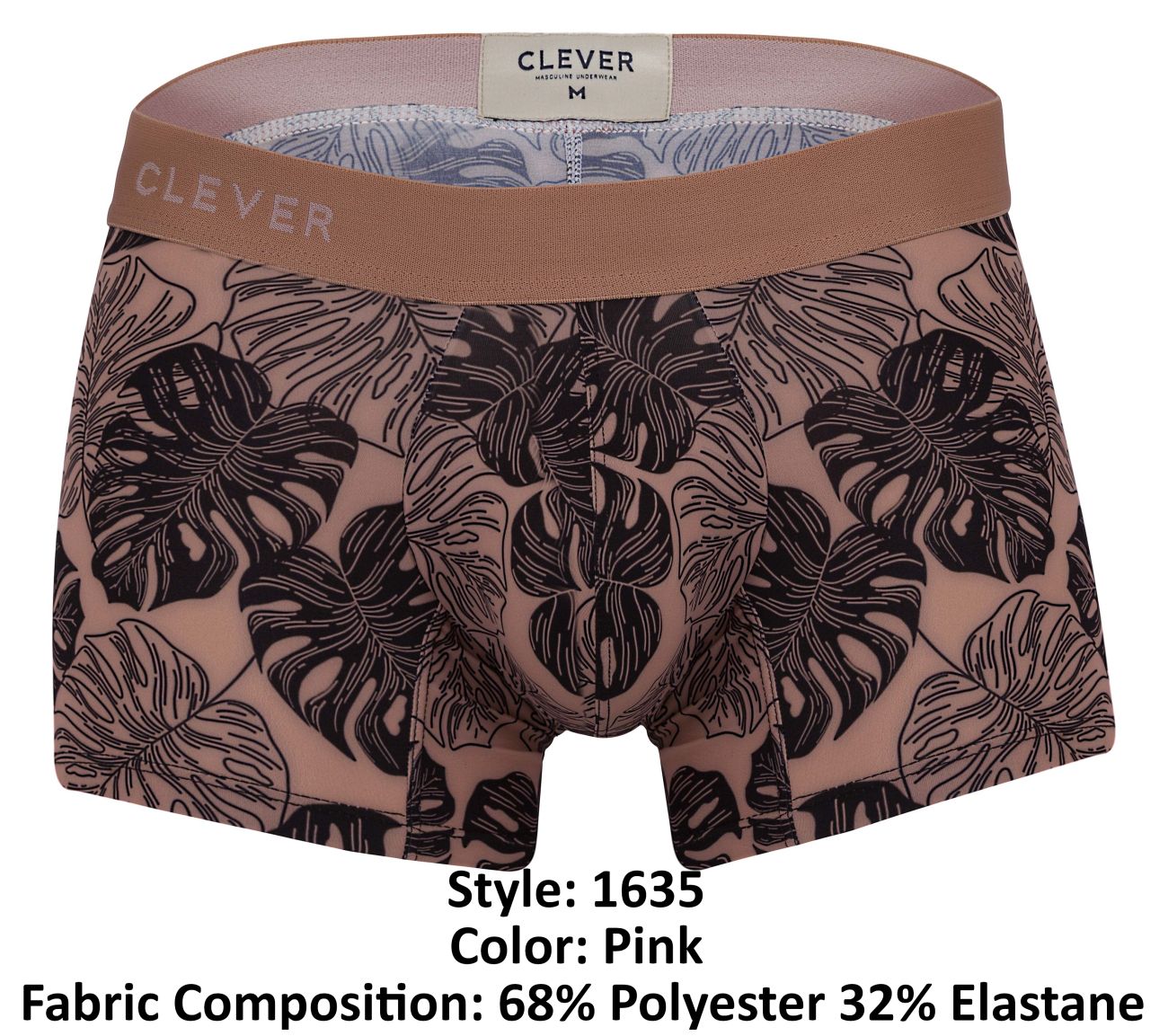 Clever 1635 Pacif Mens Leaf Print Trunks Pink