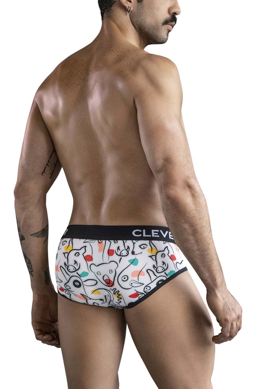 Clever 1726 Mens Grange Artistic Animal Print Briefs White