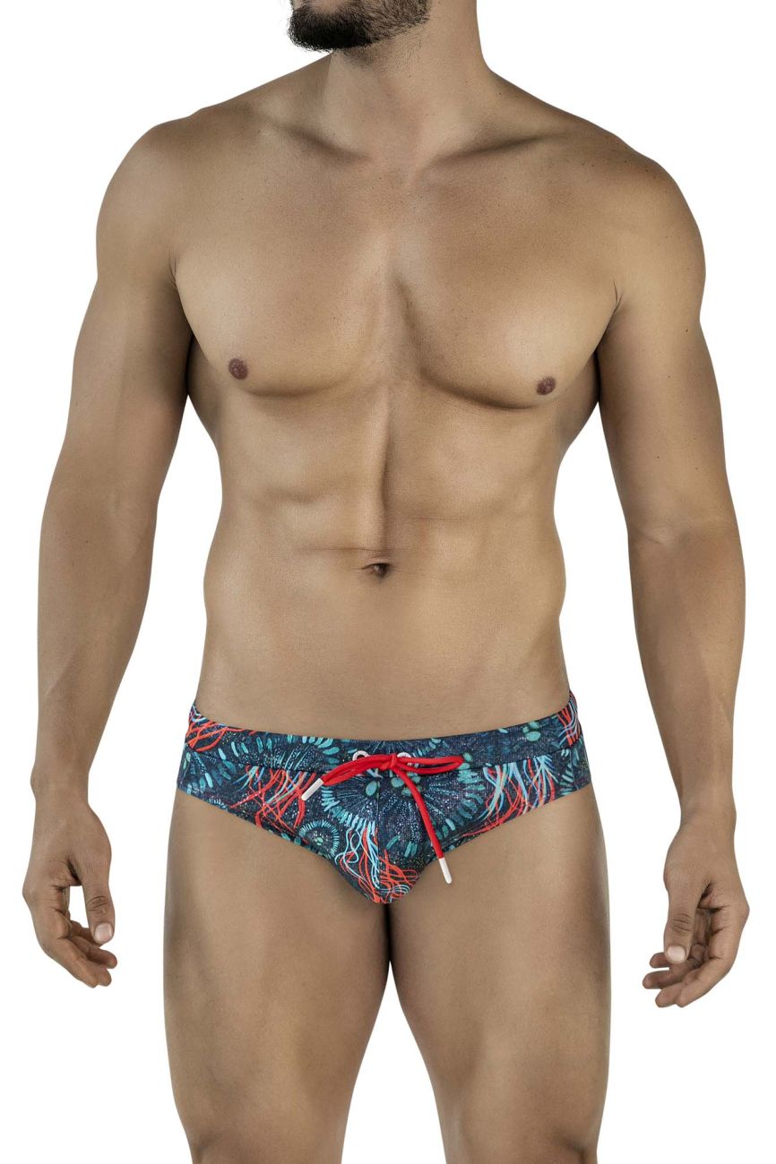 Clever 2066 Malpelo Mens Tropical Ocean Print Swim Briefs Dark Blue