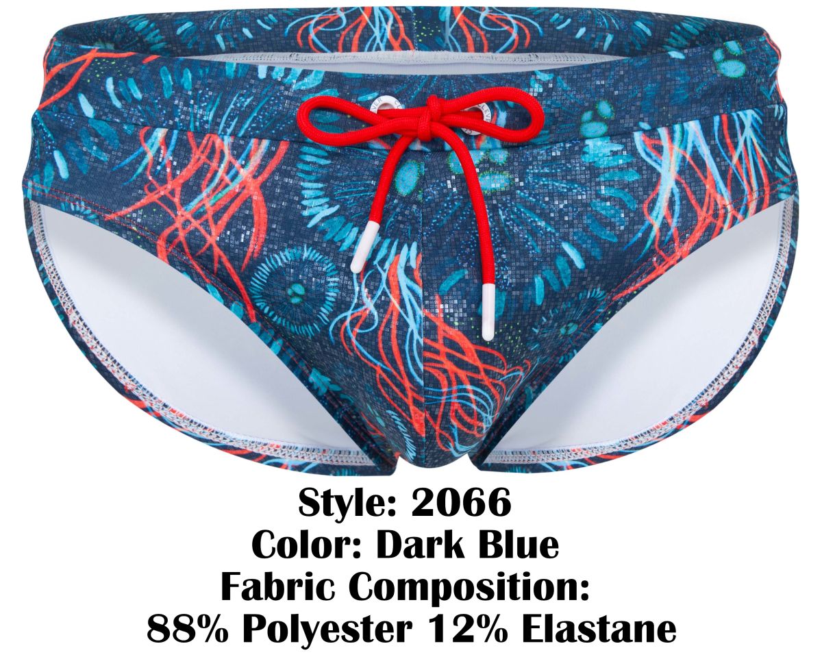 Clever 2066 Malpelo Mens Tropical Ocean Print Swim Briefs Dark Blue