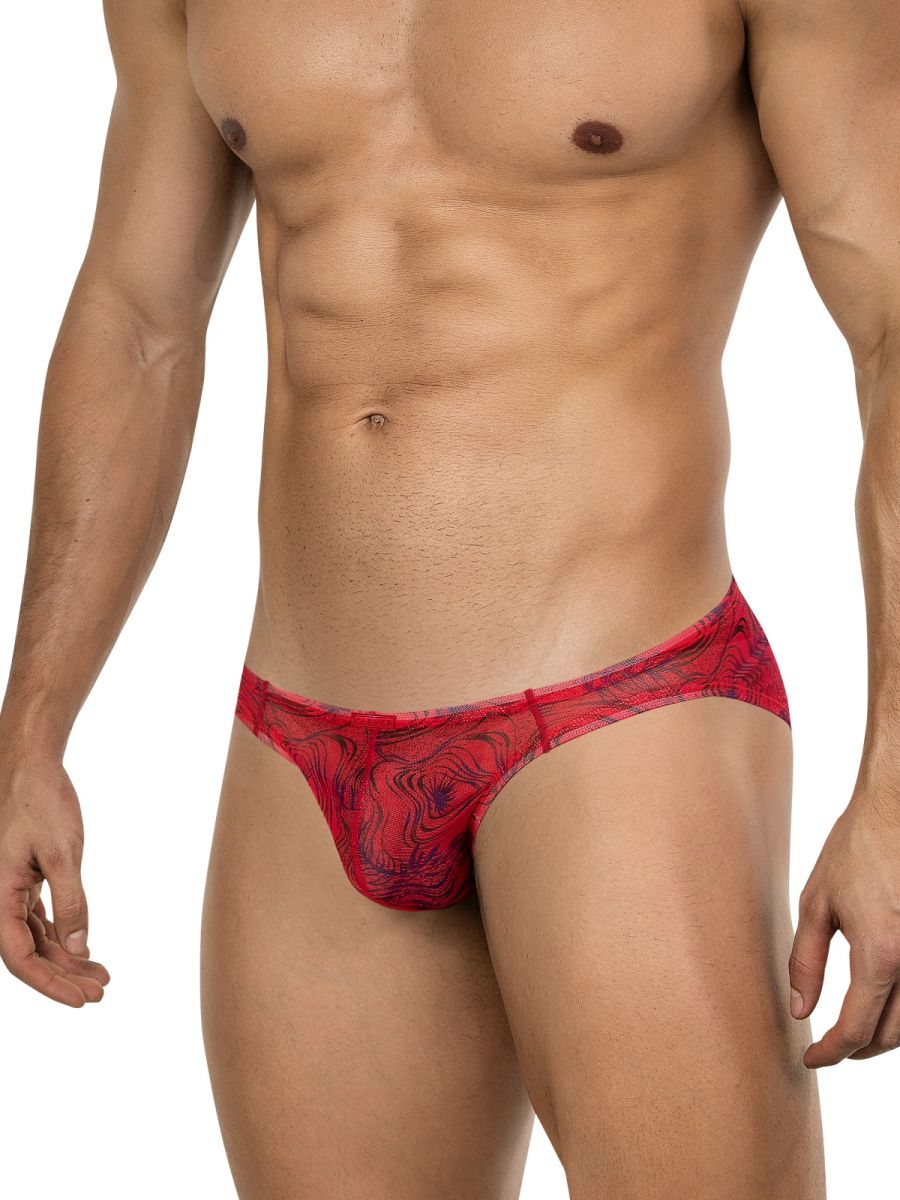 26034 Calipso Male Sheer Swirl Patterned Bikini Red