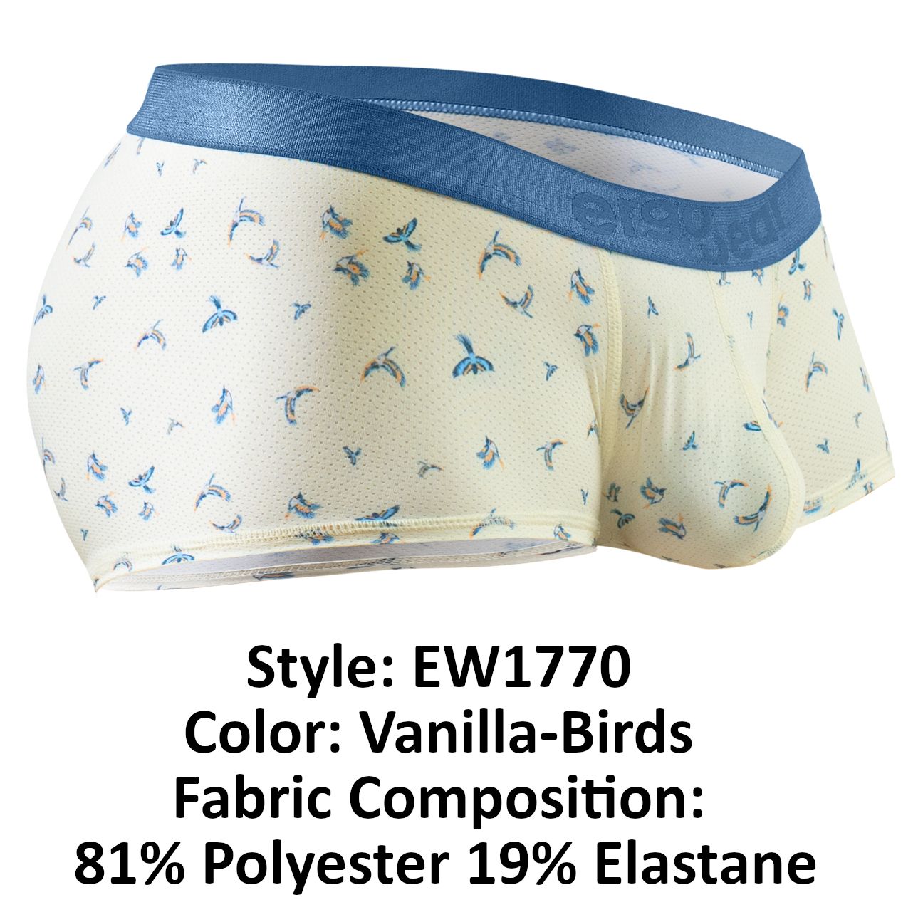 ErgoWear EW1770 SLK SE Male Comfortable Trunks Vanilla Birds