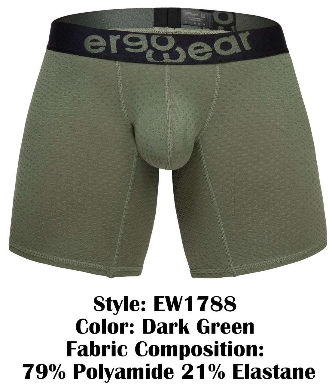 ErgoWear EW1788 MAX FLOW Mens Long Sleek Boxer Briefs Dark Green