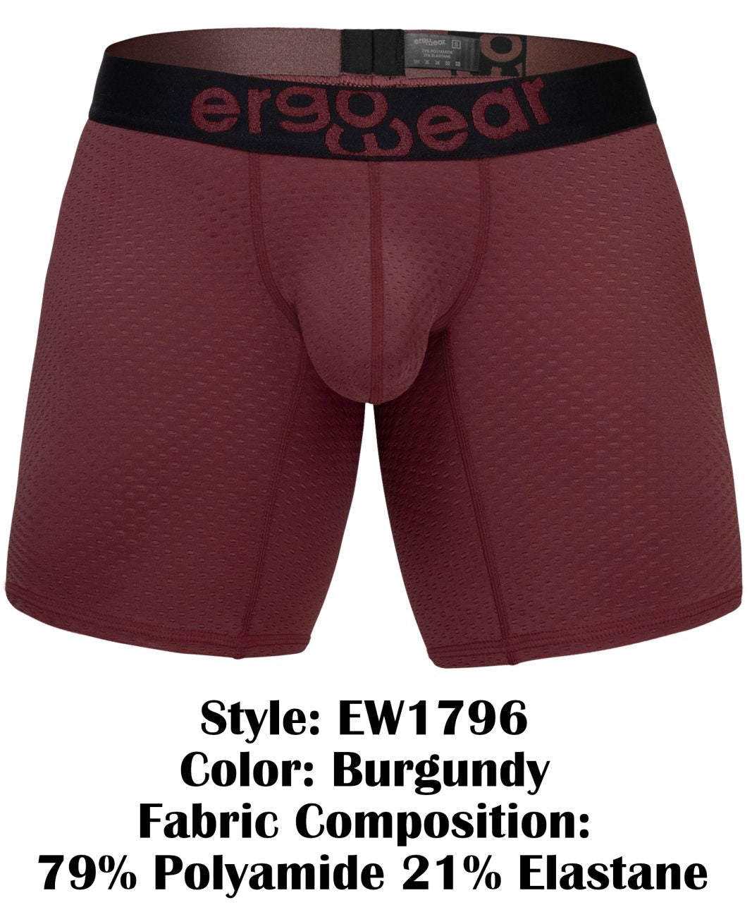 ErgoWear EW1796 MAX FLOW Mens Long Sleek Boxer Briefs Burgundy