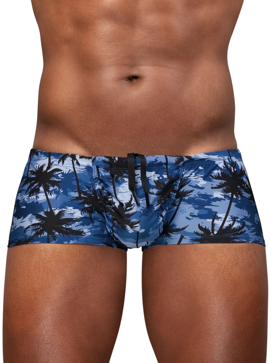 ErgoWear EW1825 Tropical Camo Male Swim Trunks Dark Blue Palms