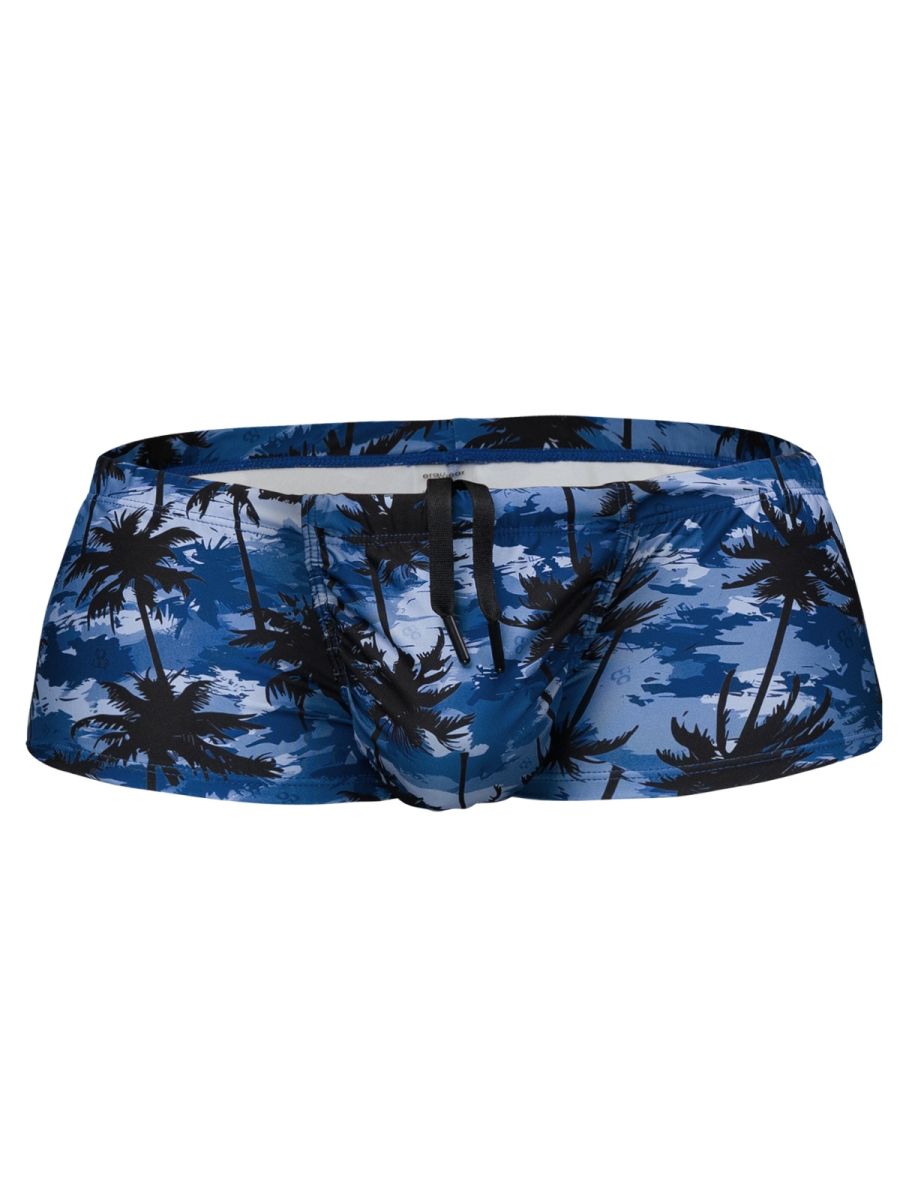 ErgoWear EW1825 Tropical Camo Male Swim Trunks Dark Blue Palms