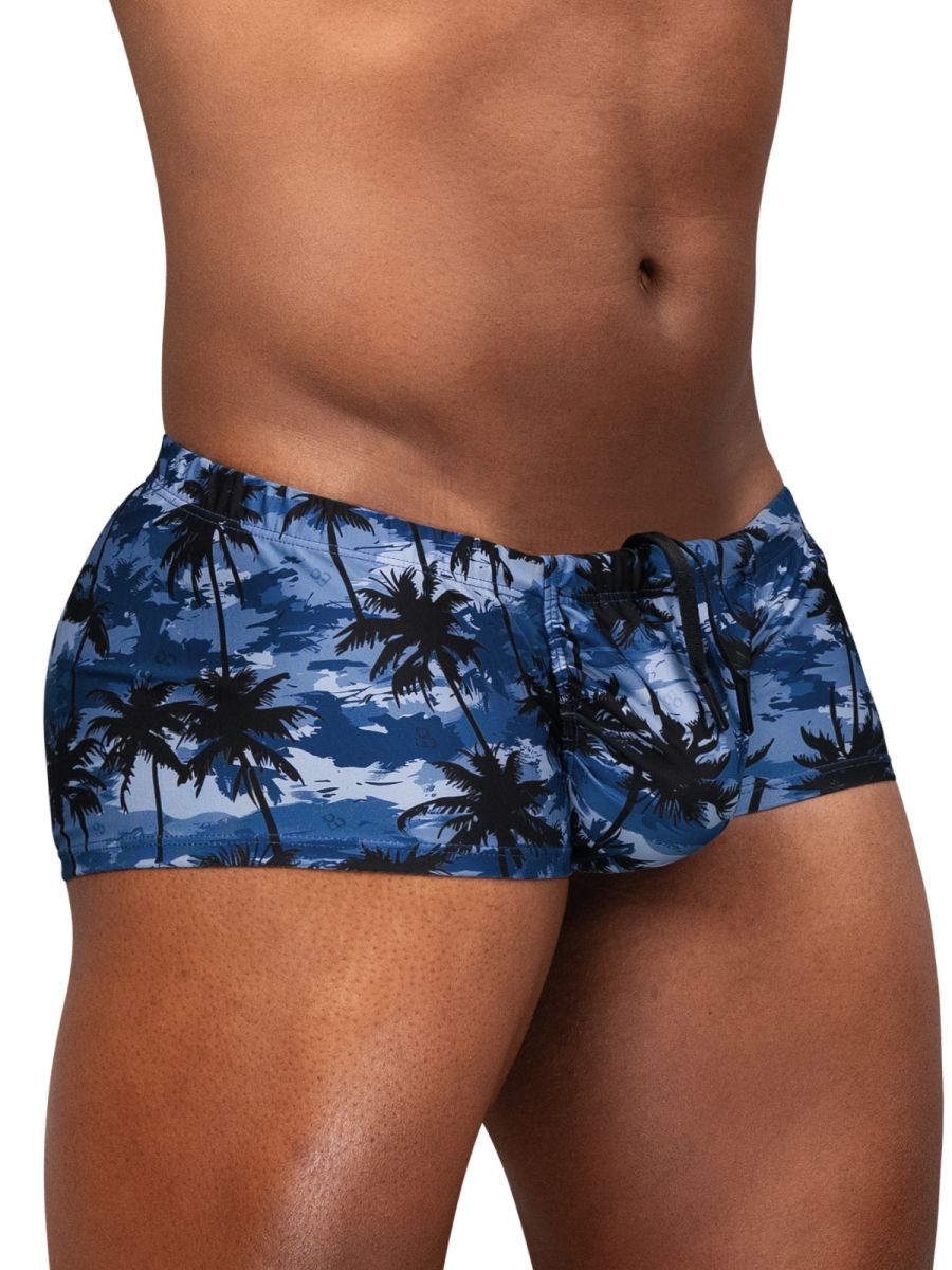 ErgoWear EW1825 Tropical Camo Male Swim Trunks Dark Blue Palms