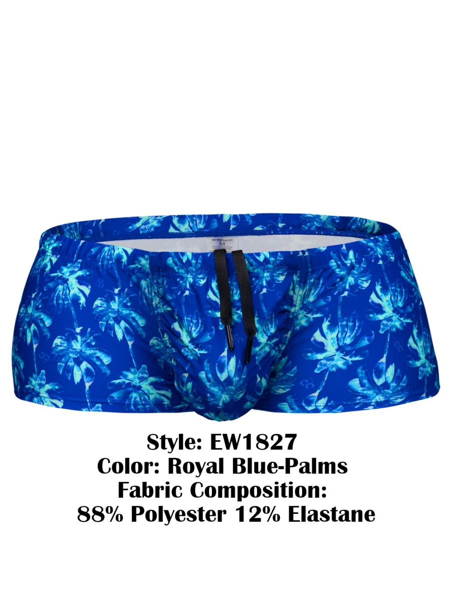 ErgoWear EW1827 Mens 4-Way Stretch Swim Trunks Royal Blue Palms