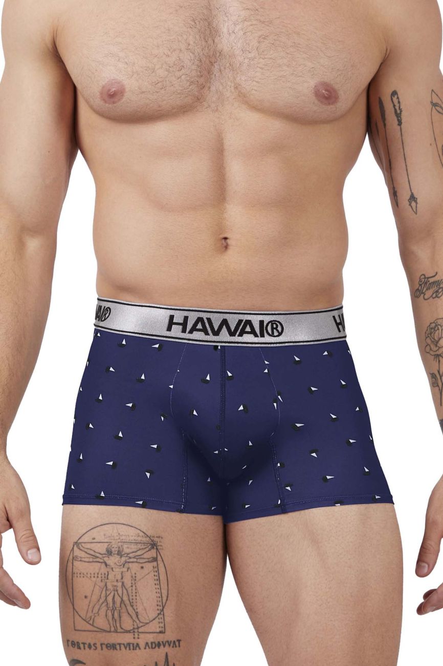 HAWAIR 42470 Printed Microfiber Trunks for Men Dark Blue