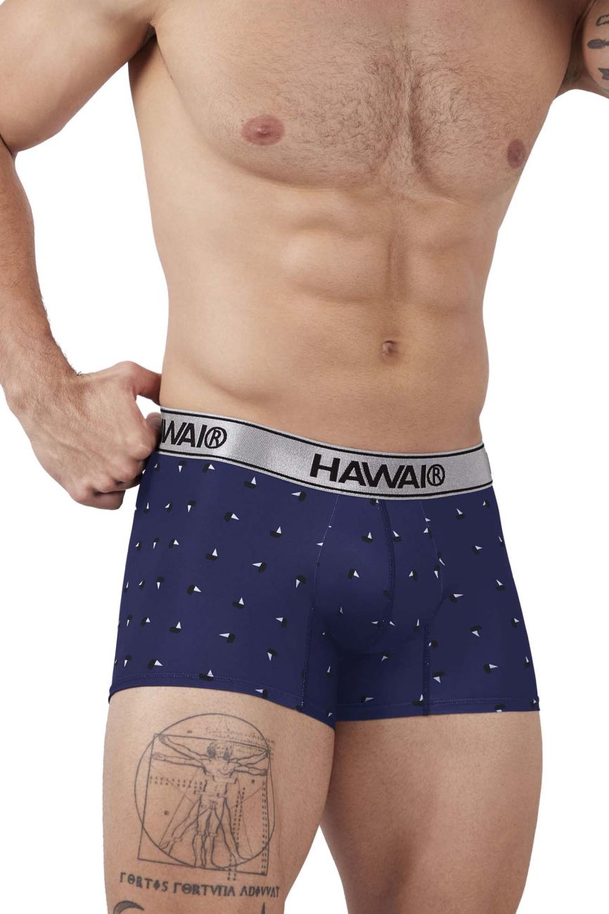 HAWAIR 42470 Printed Microfiber Trunks for Men Dark Blue