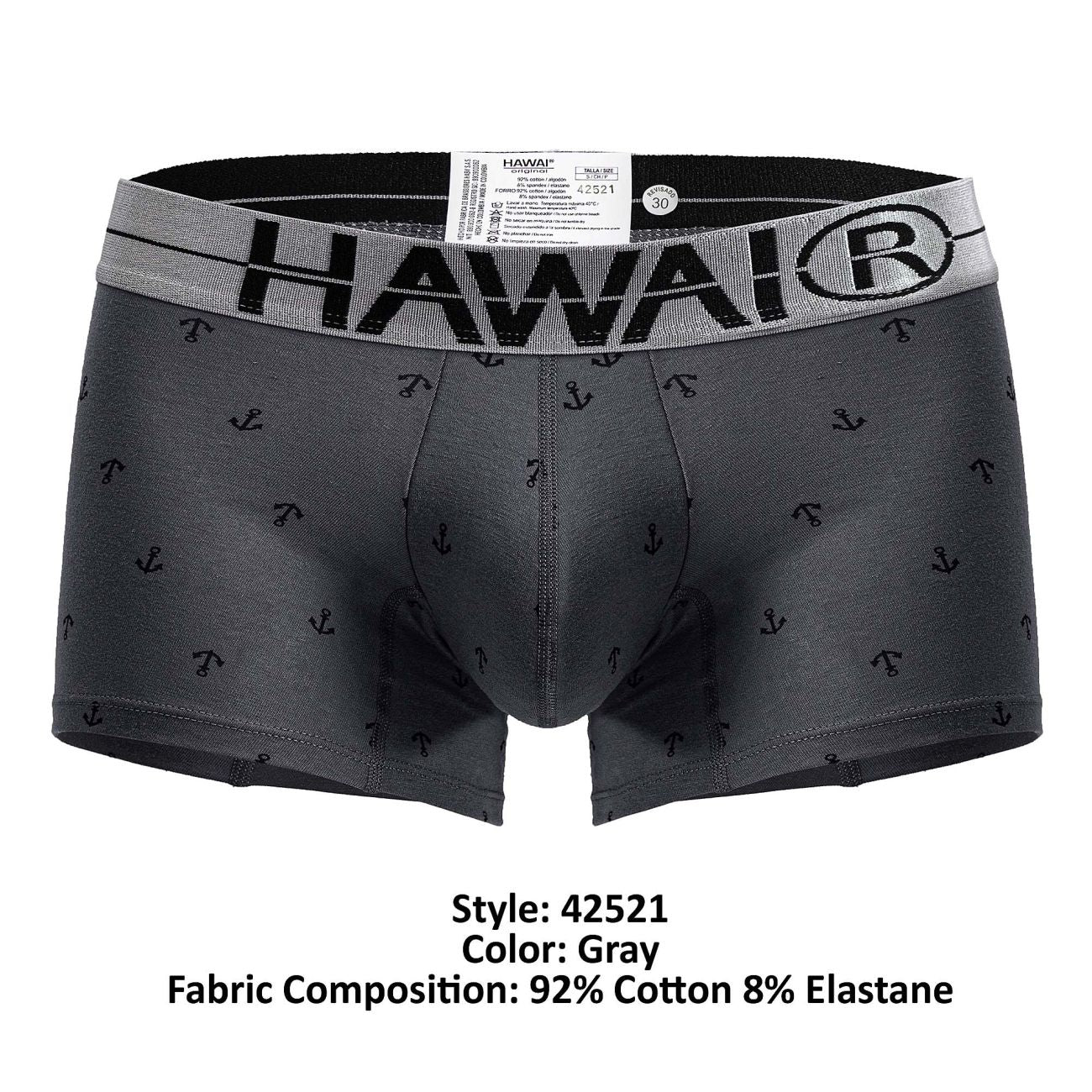 HAWAIR 42521 Cotton Blend Male Snug Fit Trunks Gray
