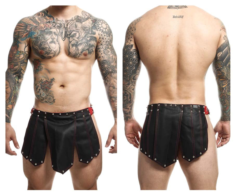MaleBasics DMBL10 DNGEON Leather Look Roman Skirt Black-Red