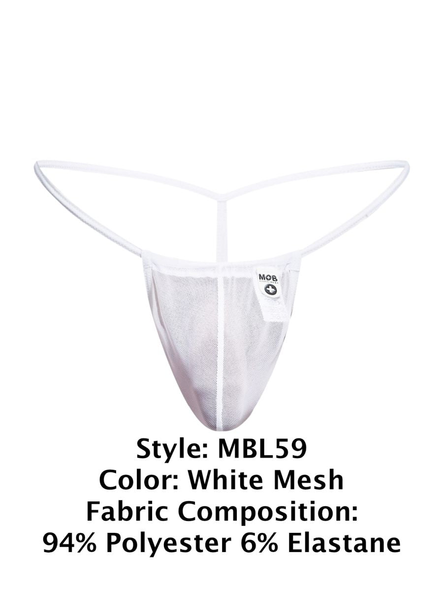 MaleBasics MBL59 Mens Sinful Thongs with Narrow Straps White Mesh