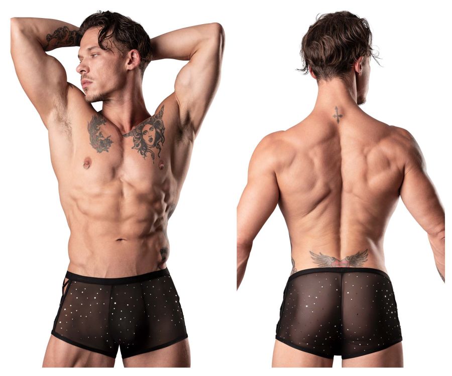 Male Power 147-288 Show Stopper Mini Short Black Silver Mesh Dot