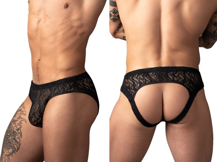 Male Power 330-305 Mens Lace Ripple Moon Jock Black