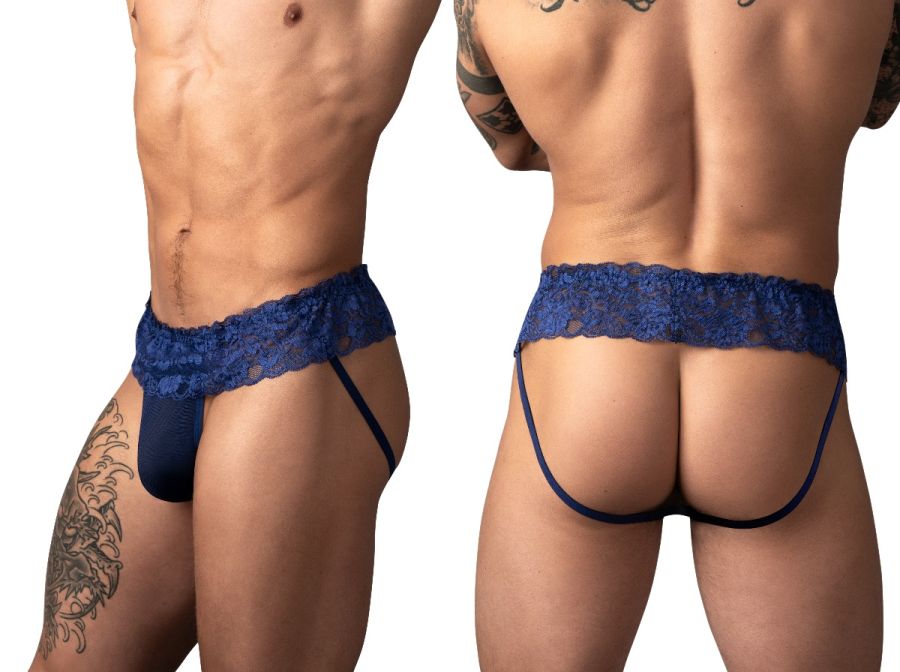 Male Power 360-280 Mens Sassy Lace with Skirt Ruffle Top Jock Navy