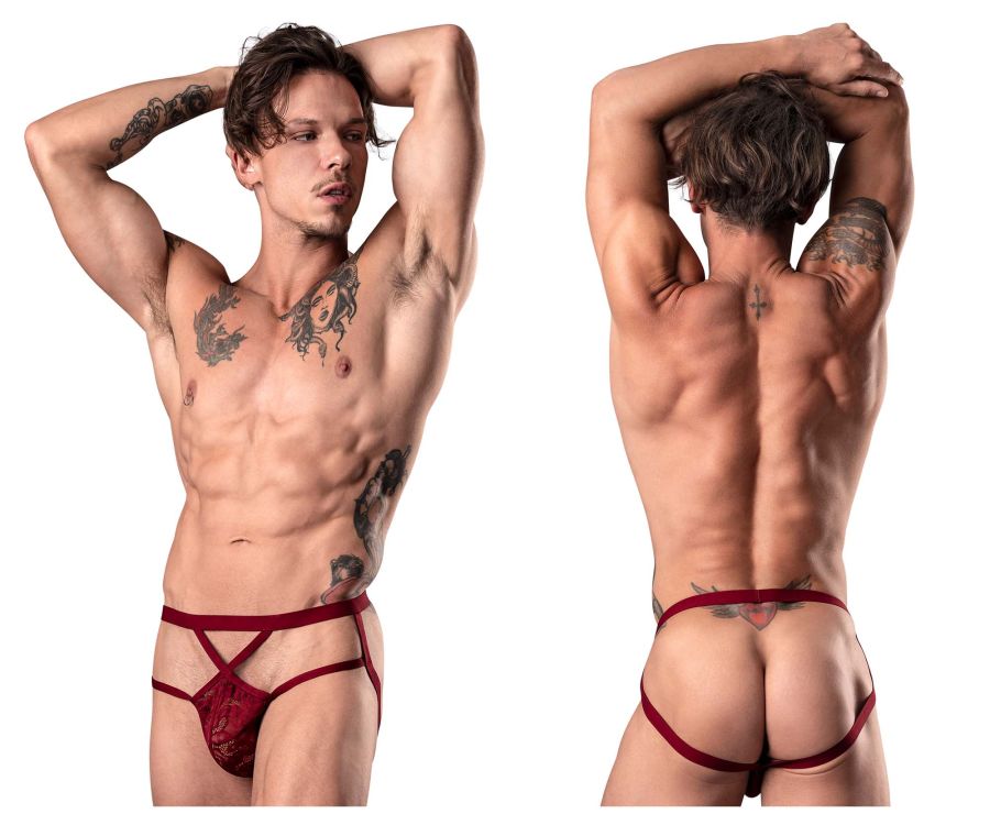 Male Power 394-289 Lucifer Strappy Jock Burgundy