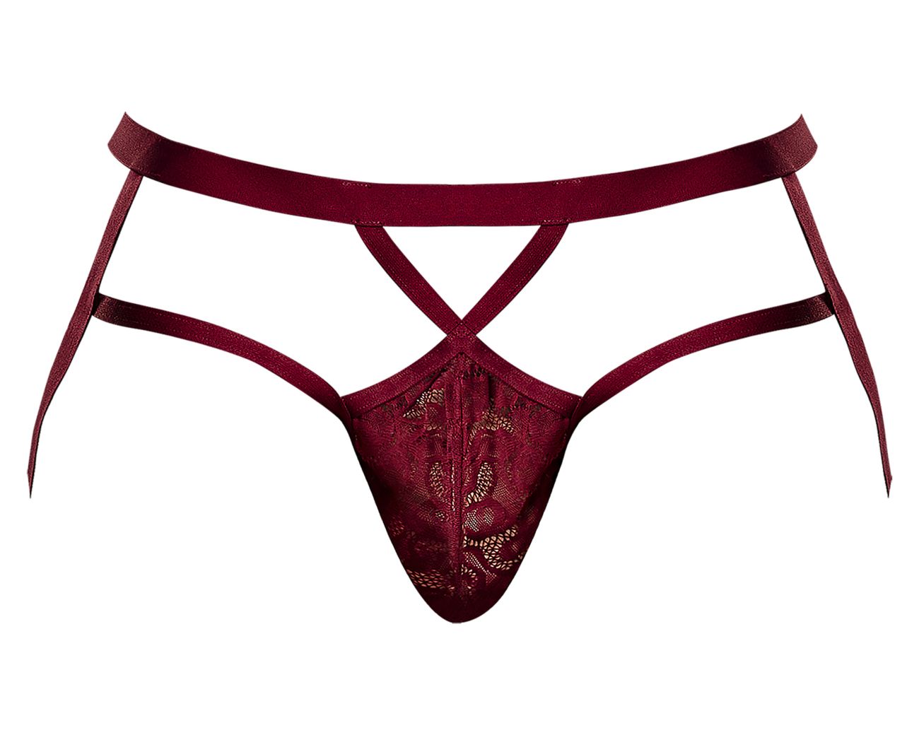 Male Power 394-289 Lucifer Strappy Jock Burgundy