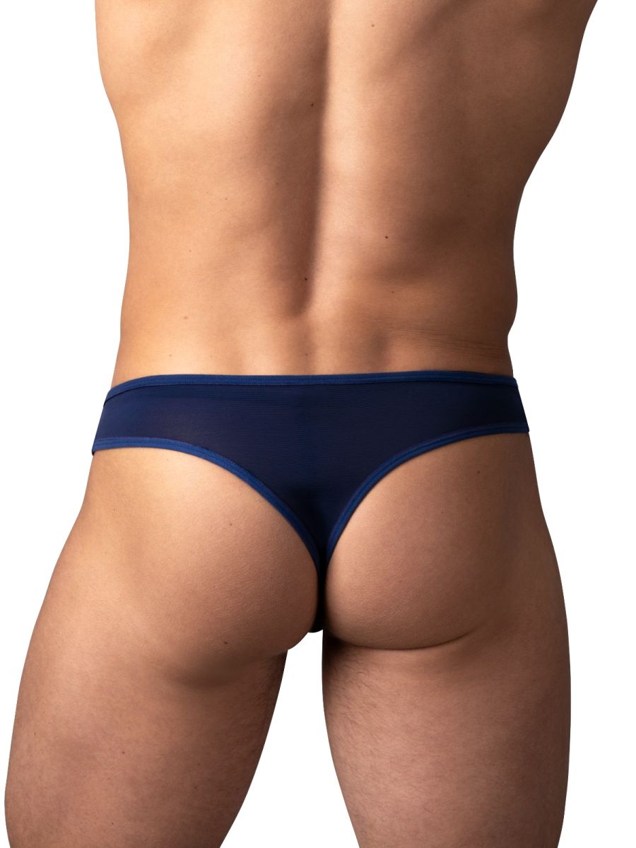 Male Power 409-280 Mens Sassy Lace Open Front Ring Thong Navy