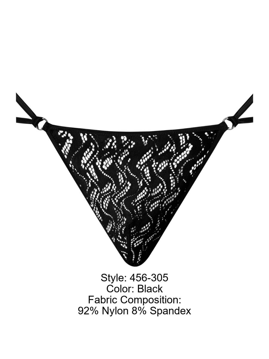 Male Power 456-305 Mens Ripple Lace Micro V String Black