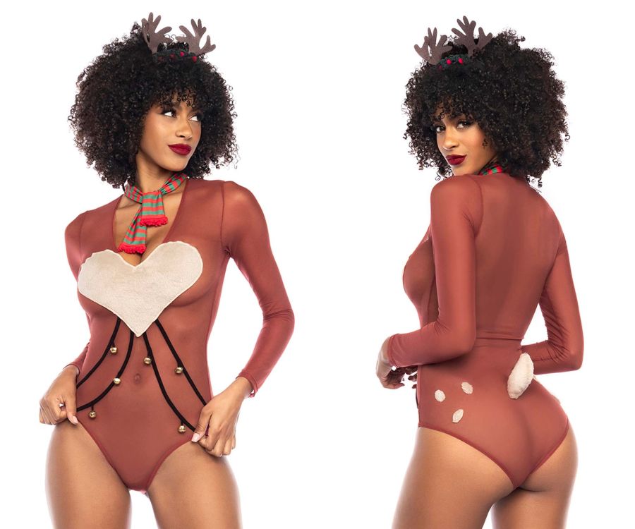 sexy reindeer suit Christmas Reindeer Costume Furry Kawaii Xmas Elk Top Bodysuit and Skirt Set  with Leg Warmers