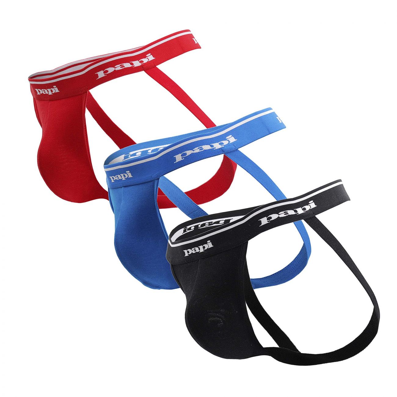 Papi 705910-999 3PK 1X1 Rib Jockstrap Black. Red & Turquoise