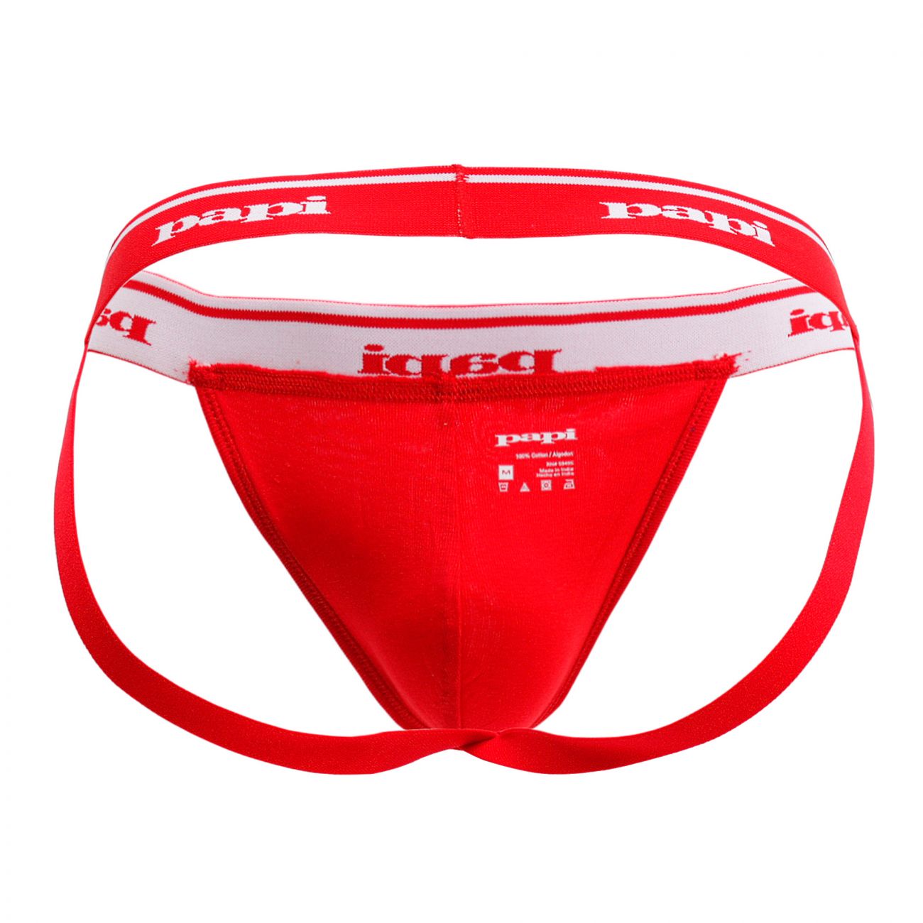 Papi 705910-999 3PK 1X1 Rib Jockstrap Black. Red & Turquoise