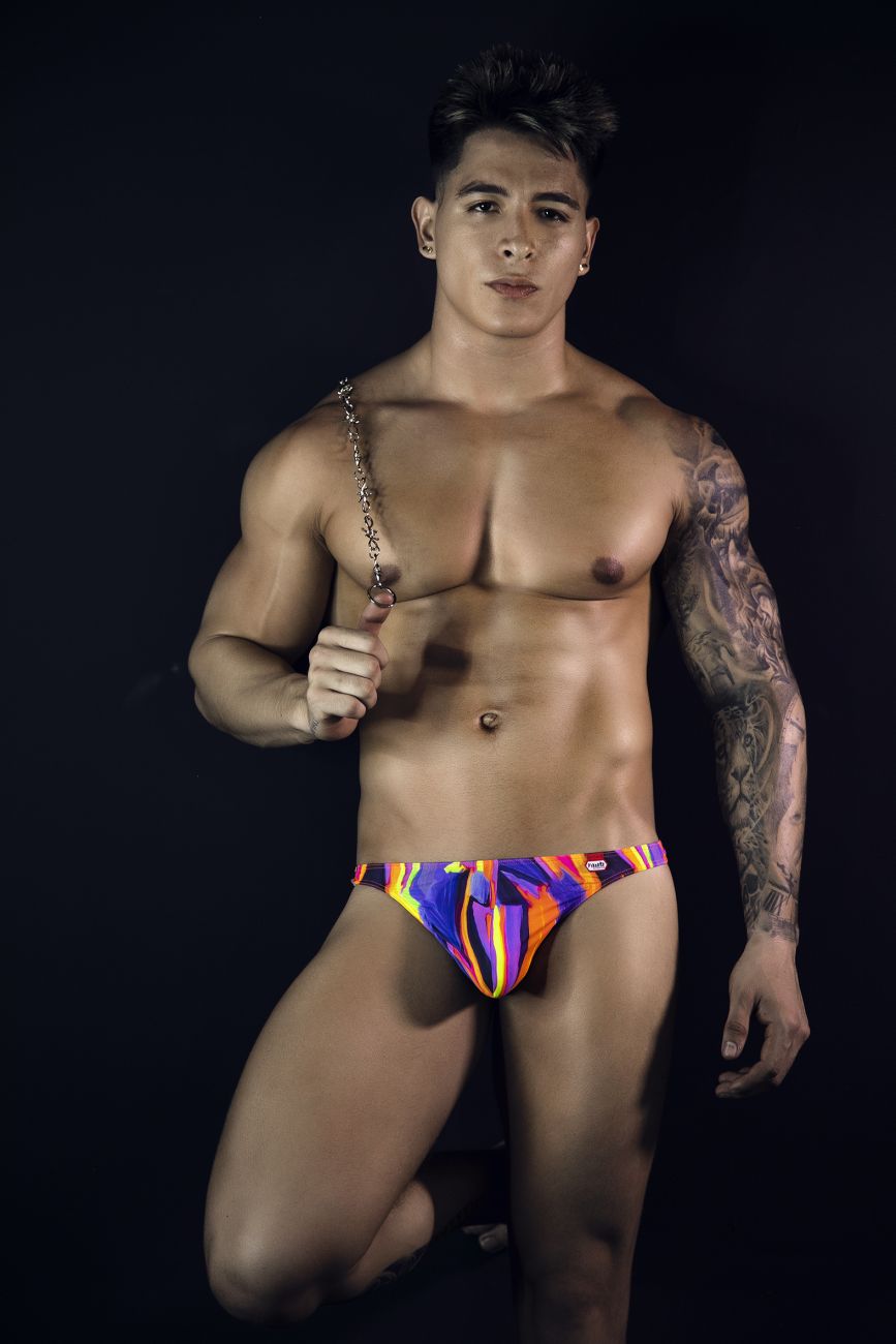 Pikante 1829 Mens Abstract Colourful Festive Thongs Purple Multi