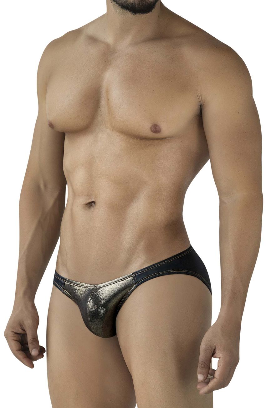 Pikante 2121 Glitters Mens Metallic Gold Front Briefs Black