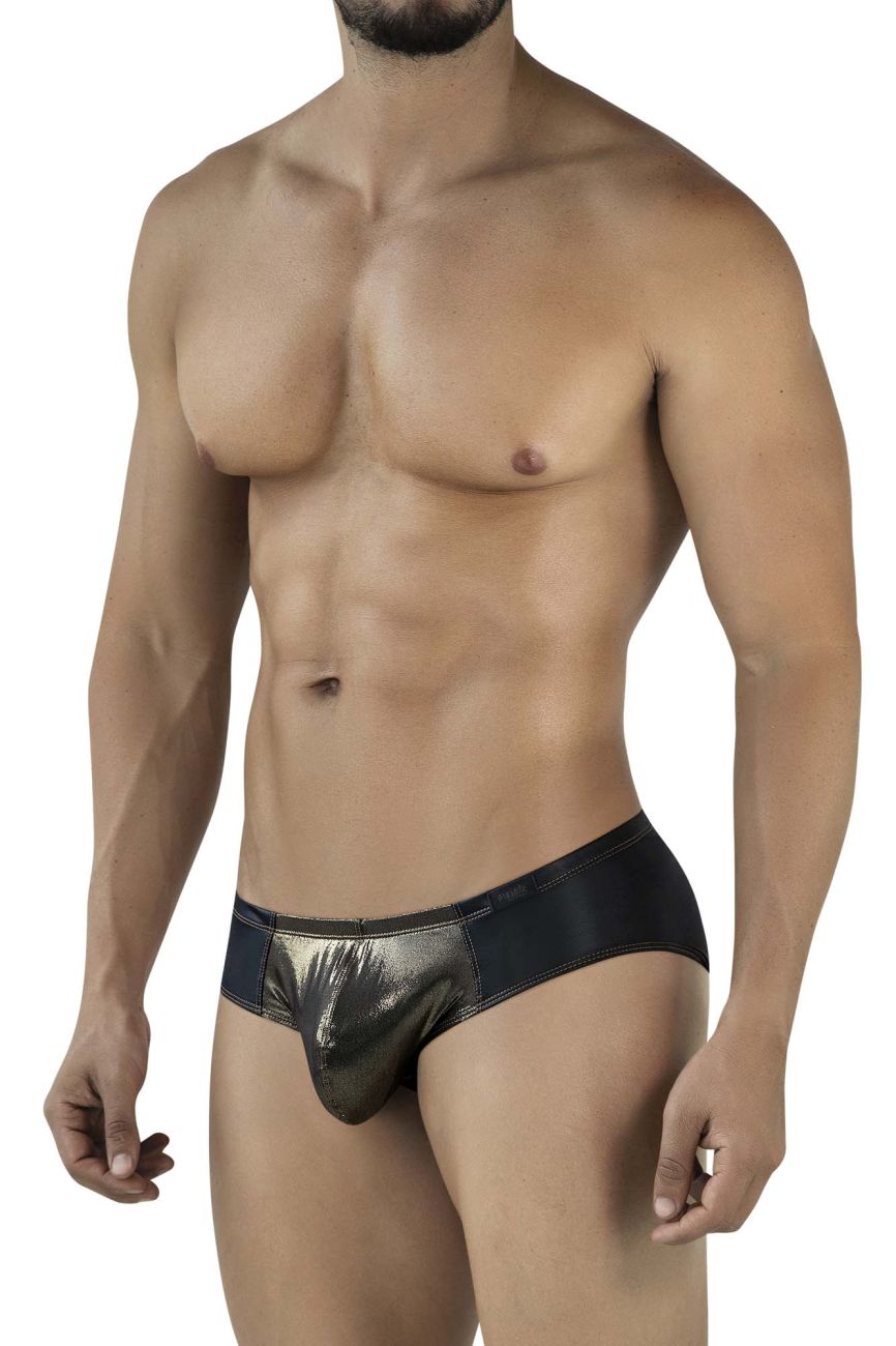Pikante 2122 Glitters Mens Metallic Gold Front Briefs Black