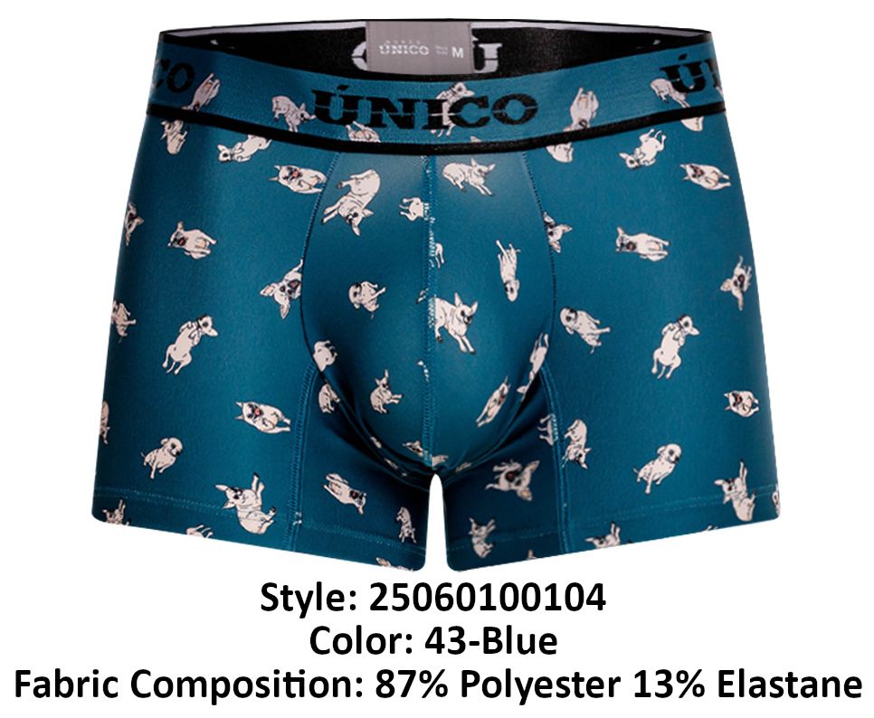 Unico 25060100104 Chihuahua Mens Playful Teal Blue Trunks Plus Sizes