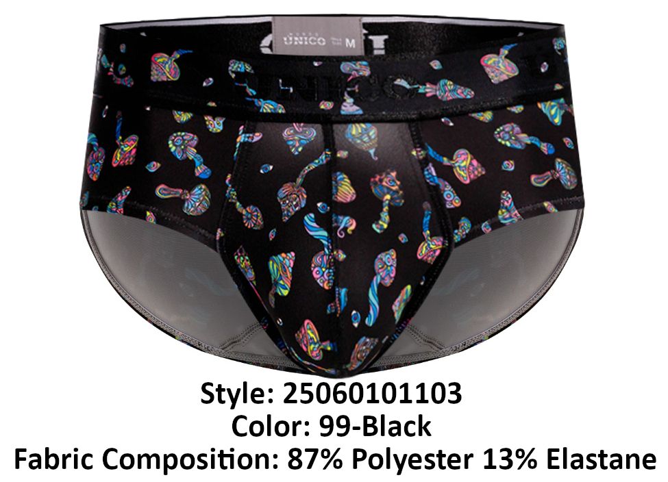 Unico 25060101103 Hongos Mens Snug Fit Briefs Black Print Plus Sizes